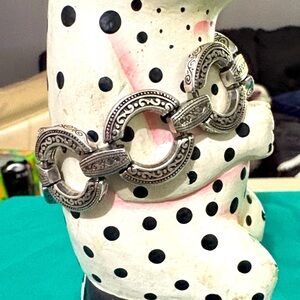 BRIGHTON Central Park silver circle link round etched retired bracelet